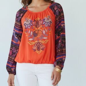 Soft Surroundings "Blame Rio" Embroidered Peasant Top